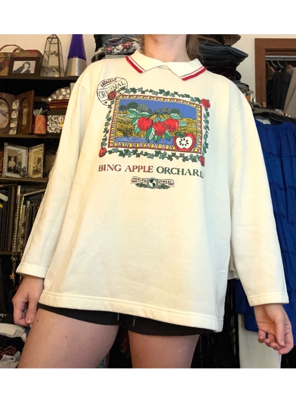 90s Sears NWT Bing Apple Orchard Fleece Sweatshirt Plus Size 1X Grandma Fall - Picture 8 of 15